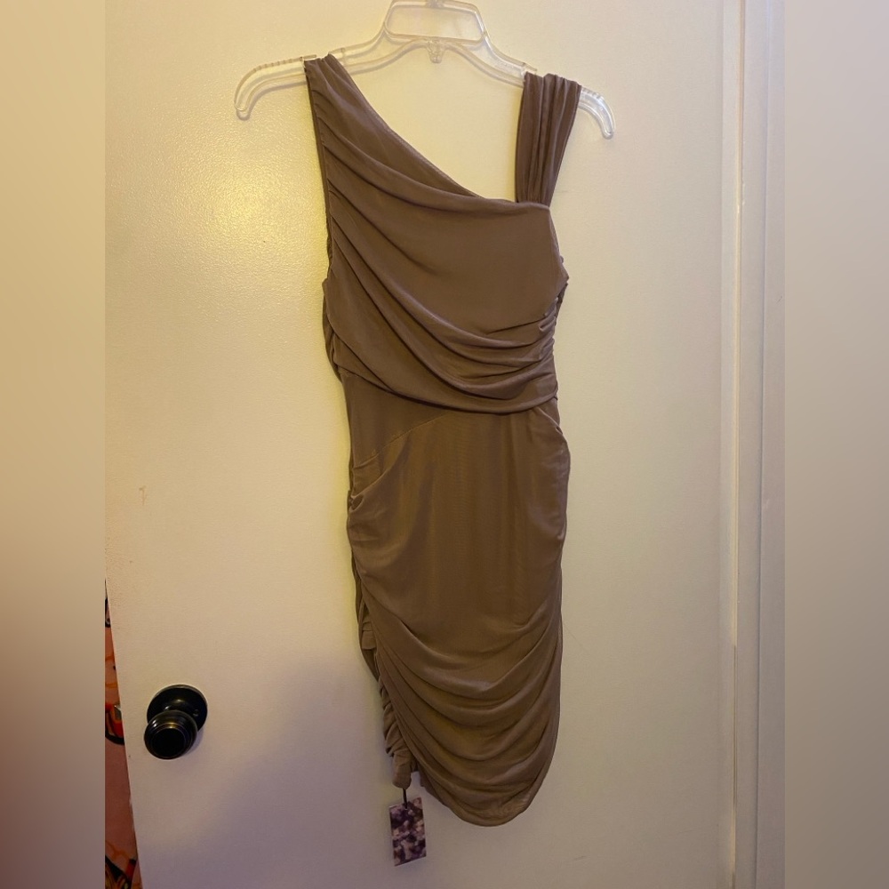 Tan One-Shoulder Dress, Small